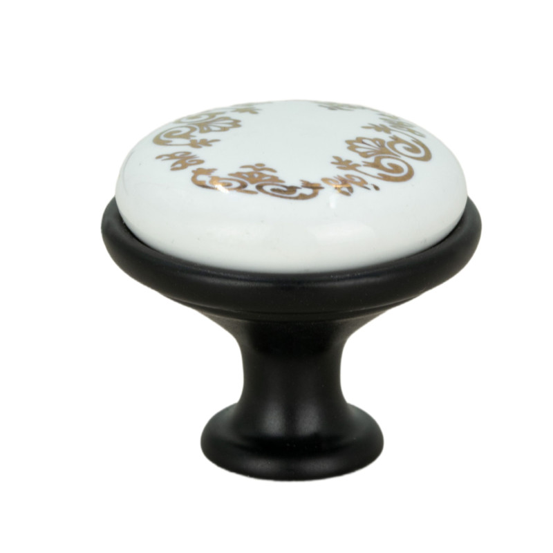 Gałka meblowa okrągła czarna z ceramiką i wzorem retro Gałka meblowa okrągła czarna z ceramiką i wzorem retro
