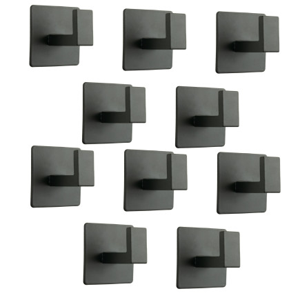 Zestaw 10 wieszaków łazienkowych, haczyk samoprzylepny czarny metalowy