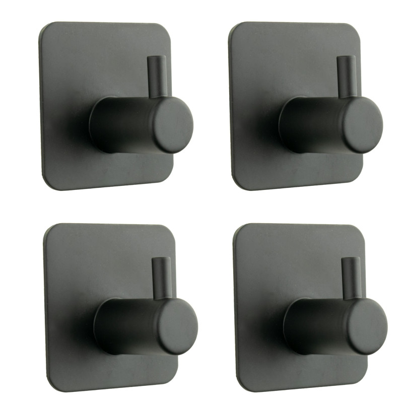 Zestaw 4 Wieszaków łazienkowych, haczyk samoprzylepny czarny metalowy