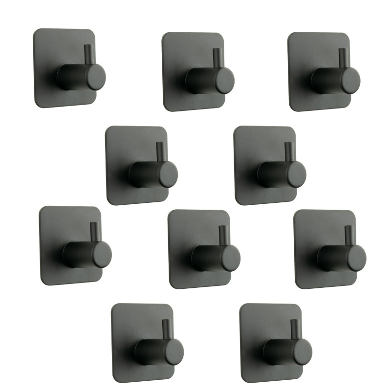 Zestaw 10 Wieszaków łazienkowych, haczyk samoprzylepny czarny metalowy