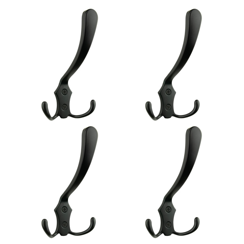 Zestaw 4 Wieszaków na ubrania haczyk łazienkowy metalowy czarny