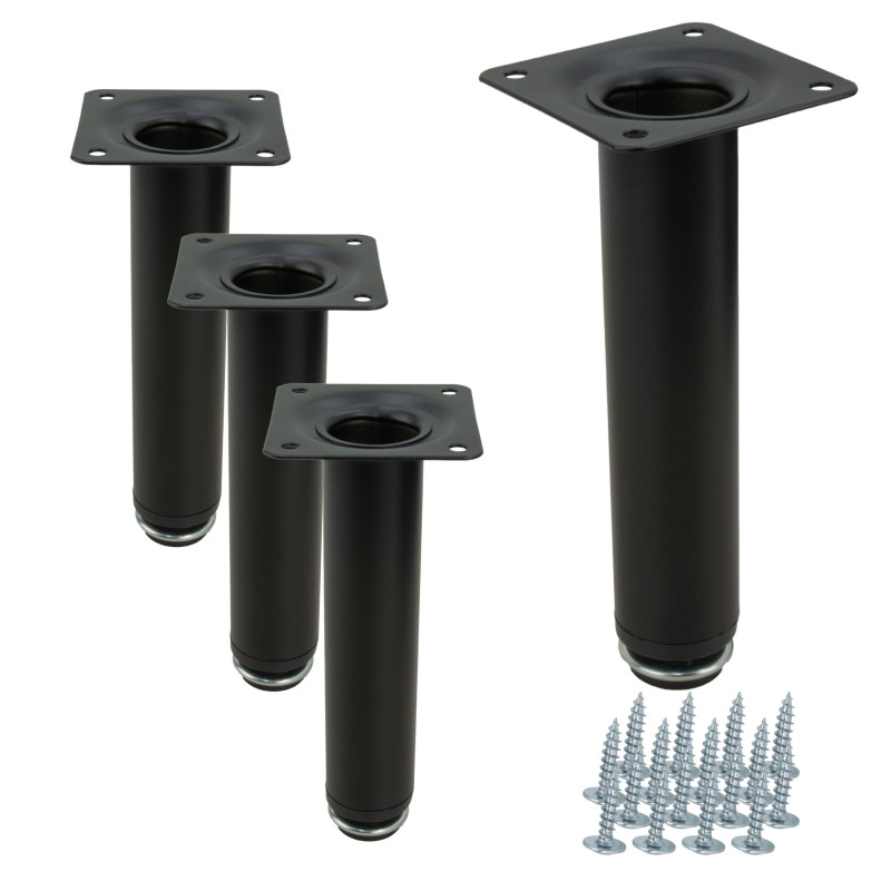 Zestaw 4 x Noga meblowa Prosta czarna wysokość 15 cm regulowana wysokość Zestaw 4 x Noga meblowa Prosta czarna wysokość 15 cm regulowana wysokość