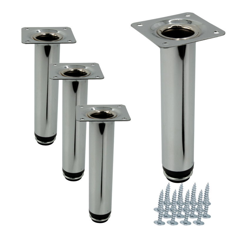 Zestaw 4 x Noga meblowa Prosta srebrna wysokość 15 cm regulowana wysokość Zestaw 4 x Noga meblowa Prosta srebrna wysokość 15 cm regulowana wysokość