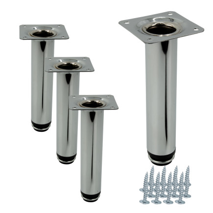 Zestaw 4 x Noga meblowa Prosta srebrna wysokość 15 cm regulowana wysokość