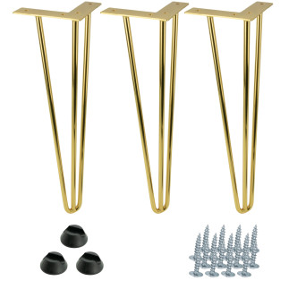 Zestaw 3 nóżek meblowych Hairpin legs złoty połysk wysokość 41cm do stolika