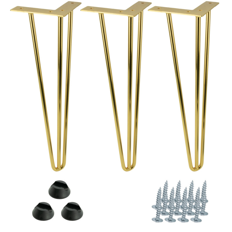 Zestaw 3 nóżek meblowych Hairpin legs złoty połysk wysokość 41cm do stolika Zestaw 3 nóżek meblowych Hairpin legs złoty połysk wysokość 41cm do stolika