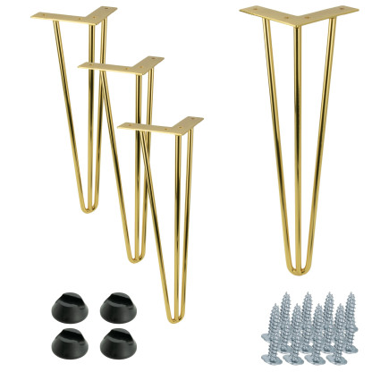 Zestaw 4 nóżek meblowych Hairpin legs złoty połysk wysokość 41cm do stolika