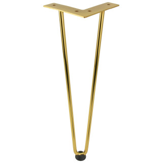Zestaw 3 nóżek meblowych Hairpin legs złoty połysk wysokość 41cm 2 pręty
