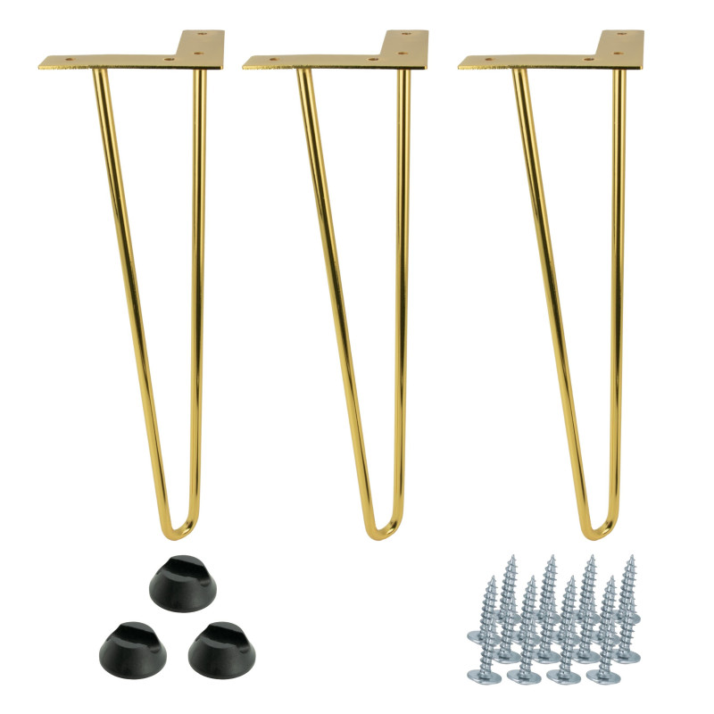 Zestaw 3 nóżek meblowych Hairpin legs złoty połysk wysokość 41cm 2 pręty Zestaw 3 nóżek meblowych Hairpin legs złoty połysk wysokość 41cm 2 pręty
