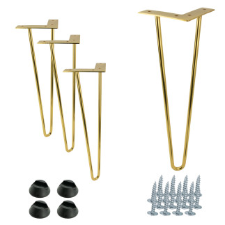 Zestaw 4 nóżek meblowych Hairpin legs złoty połysk wysokość 41cm 2 pręty