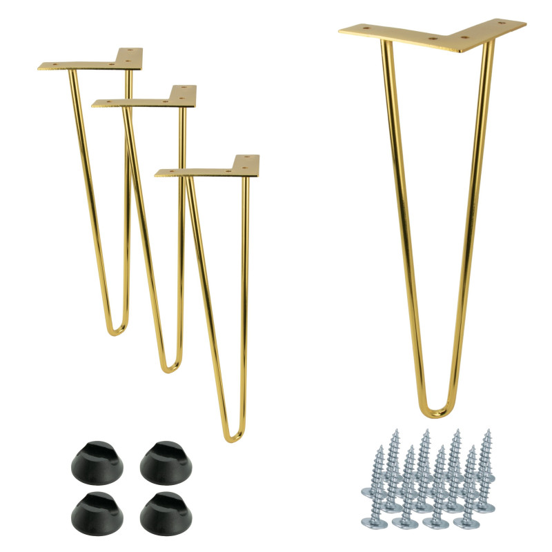Zestaw 4 nóżek meblowych Hairpin legs złoty połysk wysokość 41cm 2 pręty