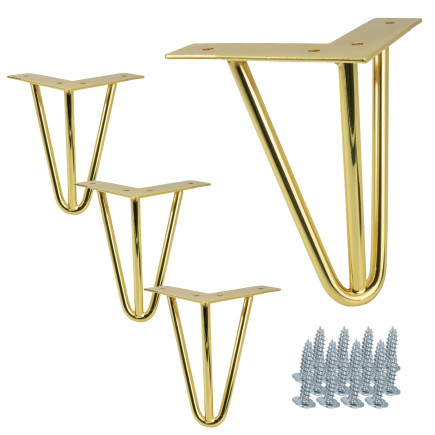 Zestaw 4 nóżek meblowych Hairpin legs złoty połysk wysokość 15 cm