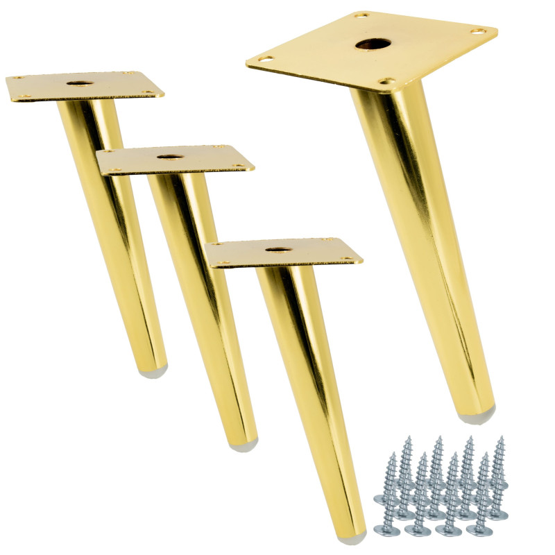 Zestaw 4 sztuk noga meblowa Szpilka skośna złota wysokość 18 cm