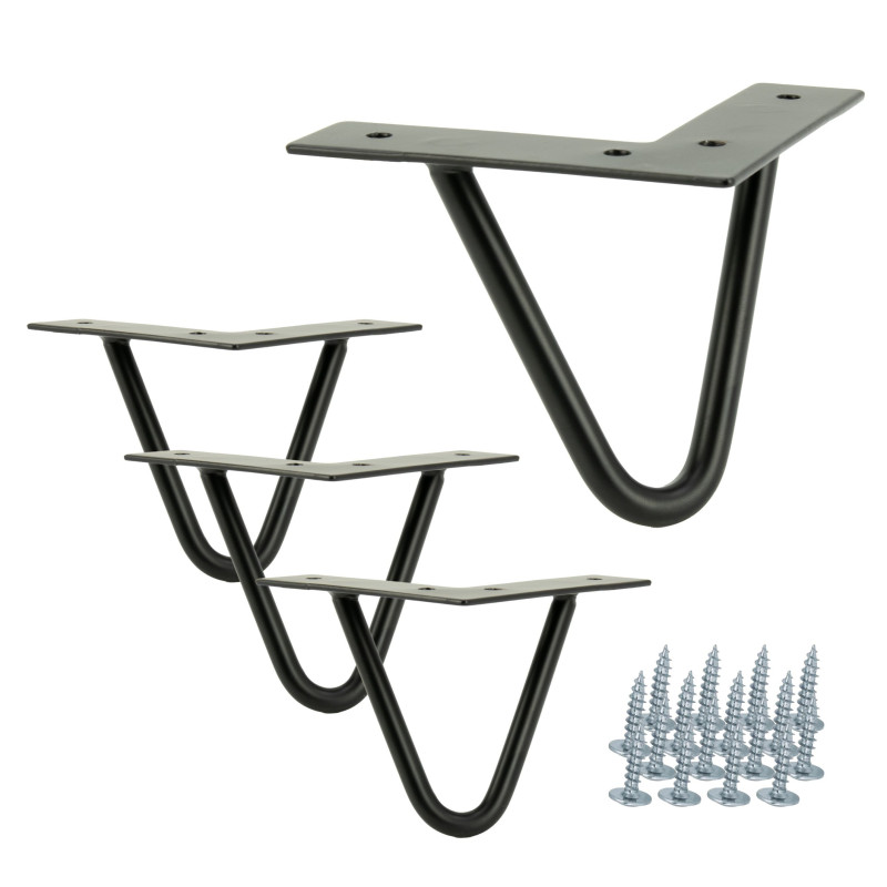 Zestaw 4 nóżek meblowych loftowych Hairpin legs 10 cm 2 pręty czarny Zestaw 4 nóżek meblowych loftowych Hairpin legs 10 cm 2 pręty czarny