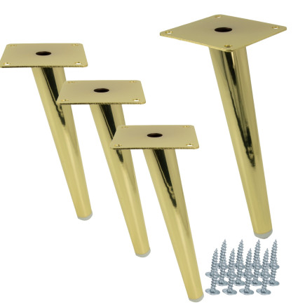4 x Noga meblowa Szpilka skośna jasno złota wysokość 20 cm
