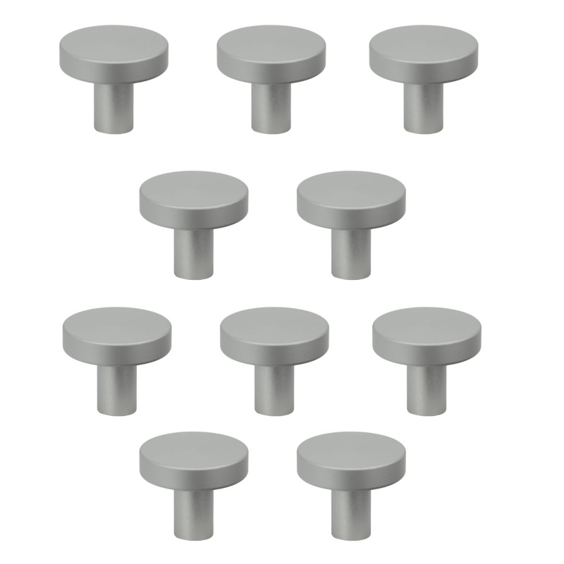 10 x Gałka meblowa okrągła metalowa srebrna
