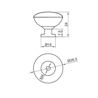4 x Gałka meblowa okrągła metalowa czarna