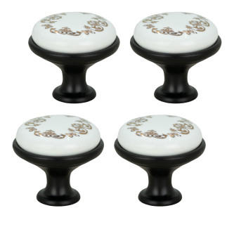 4 x Gałka meblowa okrągła czarna z ceramiką i wzorem retro