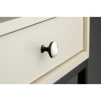 4 x Gałka meblowa okrągła czarna z ceramiką i wzorem retro