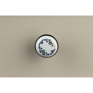 4 x Gałka meblowa okrągła czarna z ceramiką i wzorem retro