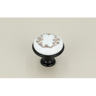 4 x Gałka meblowa okrągła czarna z ceramiką i wzorem retro