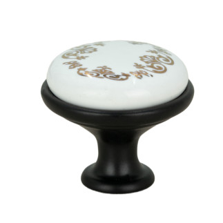 4 x Gałka meblowa okrągła czarna z ceramiką i wzorem retro