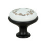 4 x Gałka meblowa okrągła czarna z ceramiką i wzorem retro