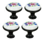 4 x Gałka meblowa okrągła czarna z ceramiką i wzorem retro kwiaty