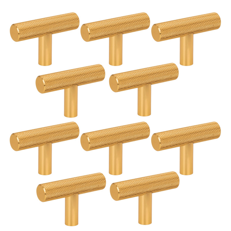 10 x Gałka meblowa reling ryflowana radełkowana metalowa złoto szczotkowane