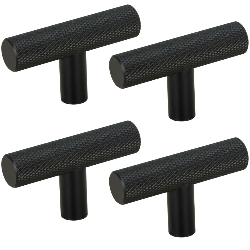 4 x Gałka meblowa reling ryflowana metalowa czarna