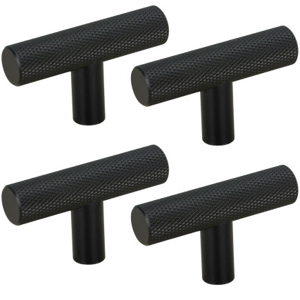 4 x Gałka meblowa reling ryflowana metalowa czarna