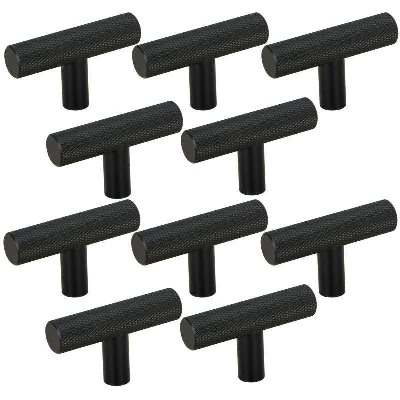 10 x Gałka meblowa reling ryflowana metalowa czarna