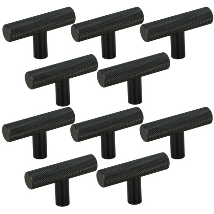 10 x Gałka meblowa reling ryflowana metalowa czarna