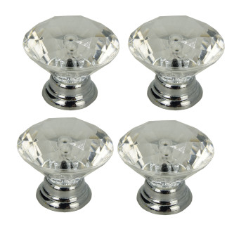 4 x Gałka meblowa okrągła Diament srebrna