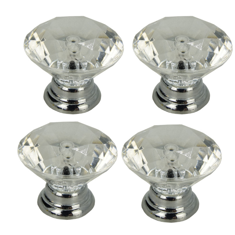 4 x Gałka meblowa okrągła Diament srebrna