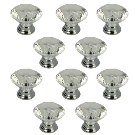 10 x Gałka meblowa okrągła Diament srebrna