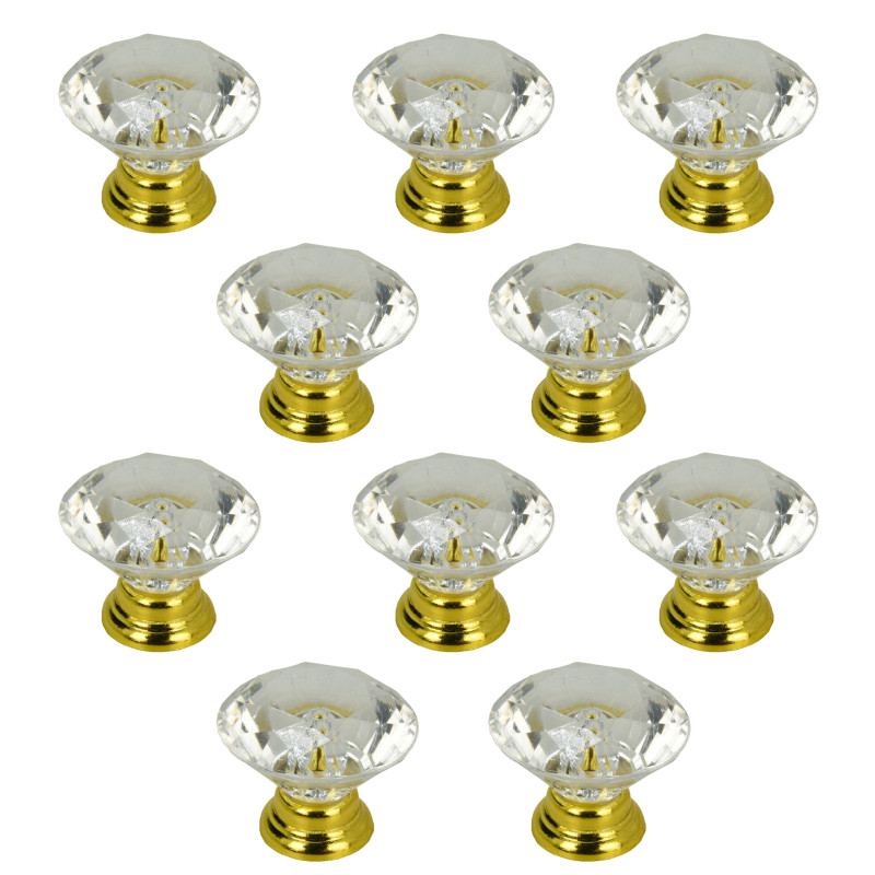 10 x Gałka meblowa okrągła Diament złota