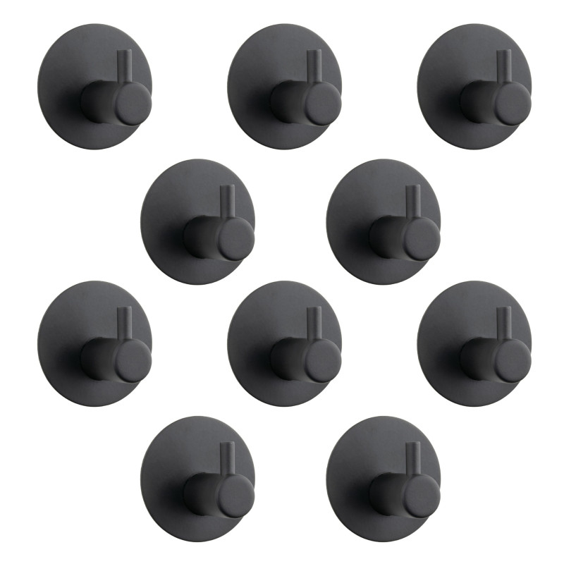 10 x Wieszak łazienkowy ścienny samoprzylepny czarny metalowy