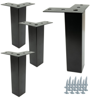 4 x Nóżka meblowa Prosta kwadratowa czarna metalowa 15 cm