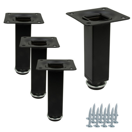 4x Nóżka meblowa Prosta kwadratowa czarna metalowa regulowana 10 cm