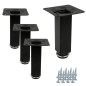 4x Nóżka meblowa Prosta kwadratowa czarna metalowa regulowana 10 cm