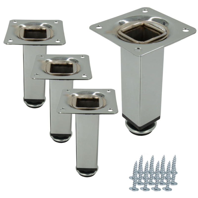 4x Nóżka meblowa Prosta kwadratowa srebrne metalowa regulowana 10 cm