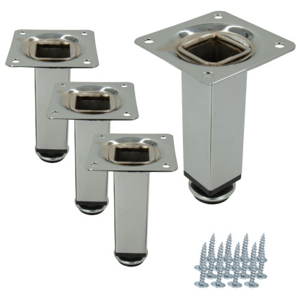 4x Nóżka meblowa Prosta kwadratowa srebrne metalowa regulowana 10 cm