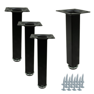 4x Nóżka meblowa Prosta kwadratowa czarna metalowa regulowana 15 cm