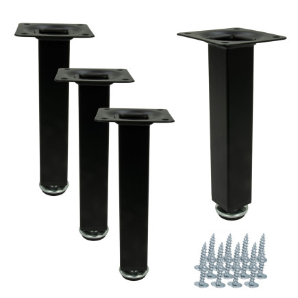 4x Nóżka meblowa Prosta kwadratowa czarna metalowa regulowana 15 cm