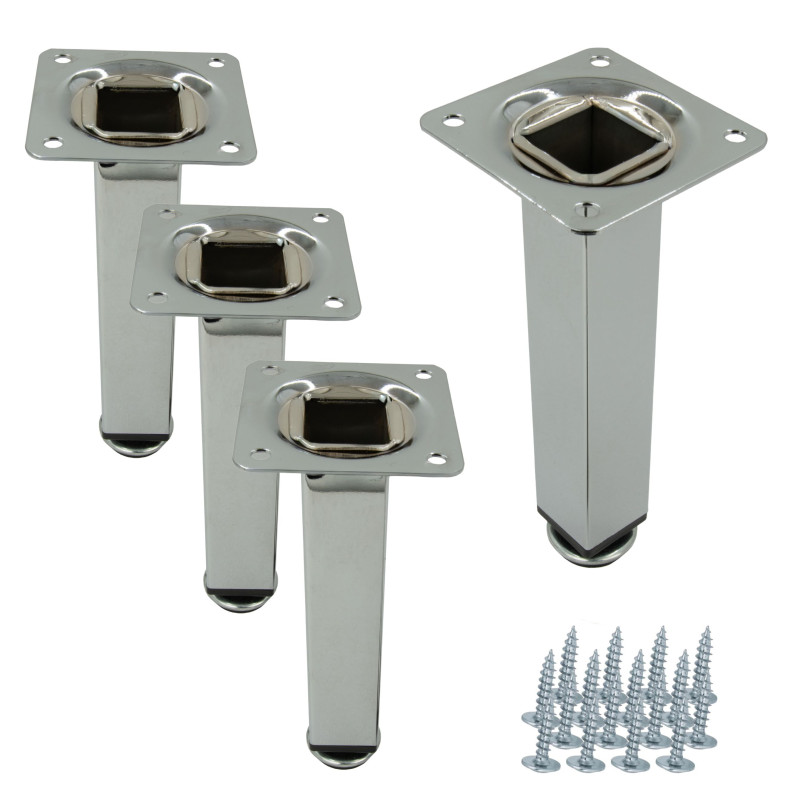 4x Nóżka meblowa Prosta kwadratowa srebrna metalowa regulowana 15 cm