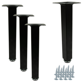 4x Nóżka meblowa Prosta kwadratowa czarna metalowa regulowana 20 cm