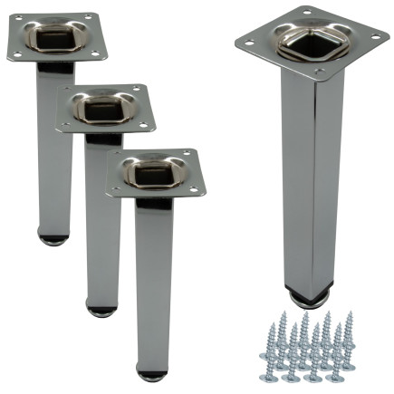 4x Nóżka meblowa Prosta kwadratowa srebrna metalowa regulowana 20 cm