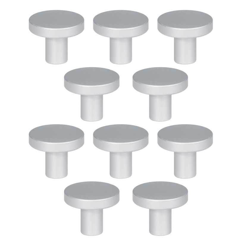 10 x Gałka meblowa okrągła srebrna satyna 25 mm Loft metalowa