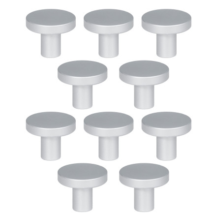 10 x Gałka meblowa okrągła srebrna satyna 25 mm Loft metalowa